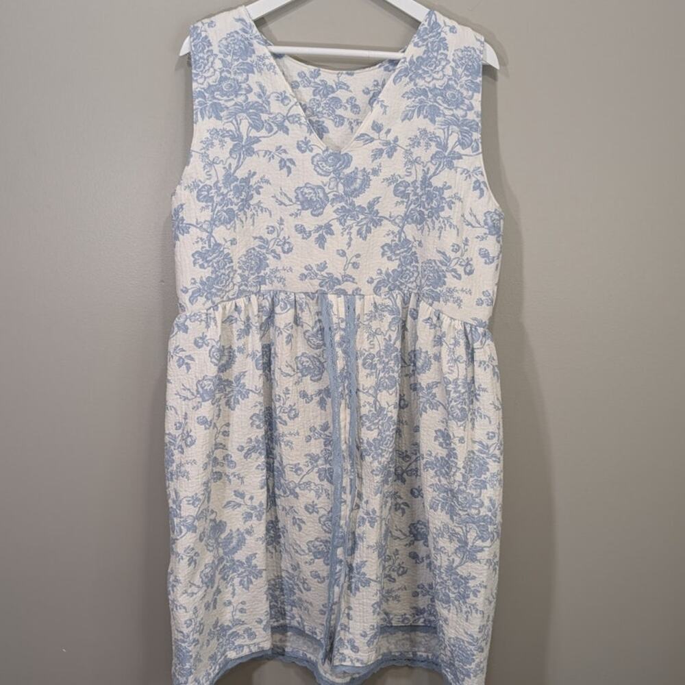 Upcycled Dress Handmade Cotton Floral Cottage Coastal Beach Feminine - Size L
